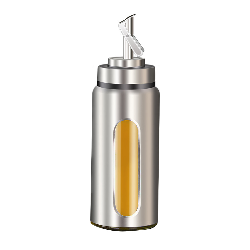 Olla de aceite de acero inoxidable, vidrio, aceite de grado alimenticio, salsa de soja, vinagre, botella de condimento, botella de aceite de sésamo para el hogar de cocina, sin aceite comercial