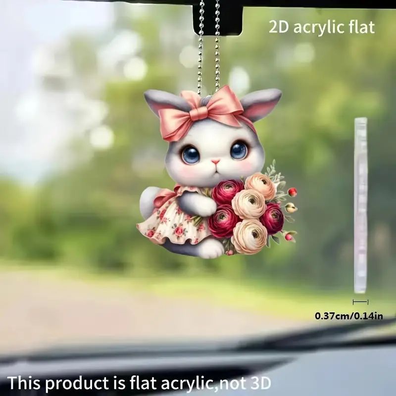 Nuevo creativo adorable conejo colgante acrílico plano transfronterizo automóvil espejo retrovisor interior decoración colgante para el hogar