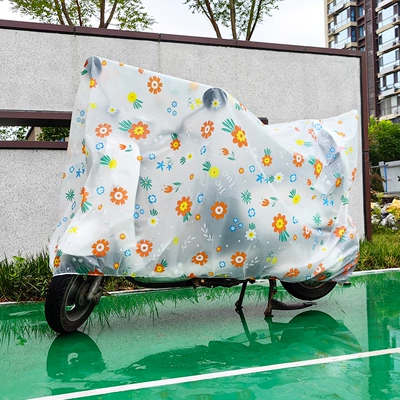 Electric Car Cover Rainproof Sunscreen Cover Sunshade Motorcycle Cover Transparent Rain Cover Universal Electric Car Rain Cover Wholesale (Car clothing) - trumpet-18m-12m-edge-frosted-orange-flower