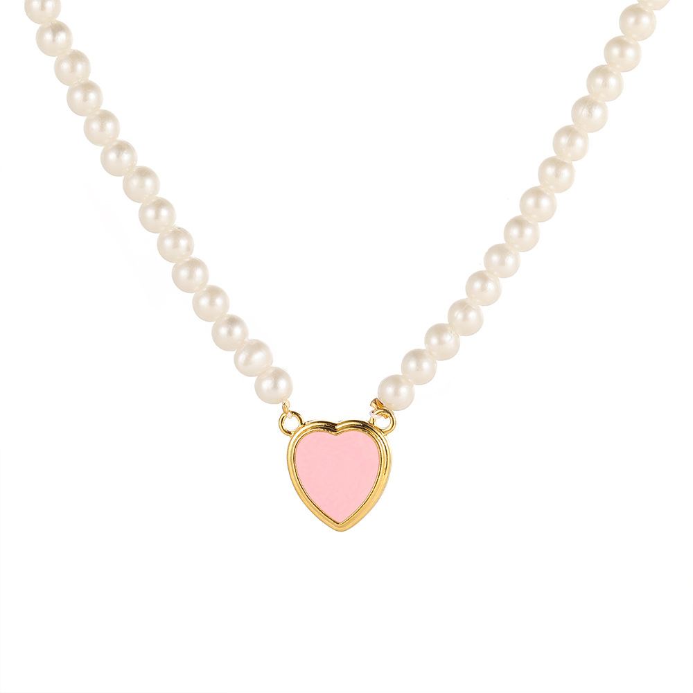 new simple clavicle chain women's high-end luxury Baroque Pearl love pendant necklace_voghion.com