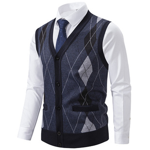 Cross-border Foreign Trade Cardigan Sweater Vest Men's Inner Wear Autumn and Winter Warm Slim-fit Knitwear Vest Jacket Men's
