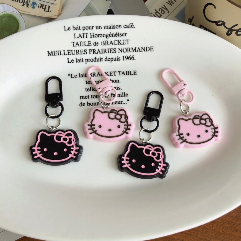 Black and Pink Biscuit Kt Lobster Clasp Cartoon Keychain Girl Sweet Kitten Pendant Couple Bestie School Bag Accessories