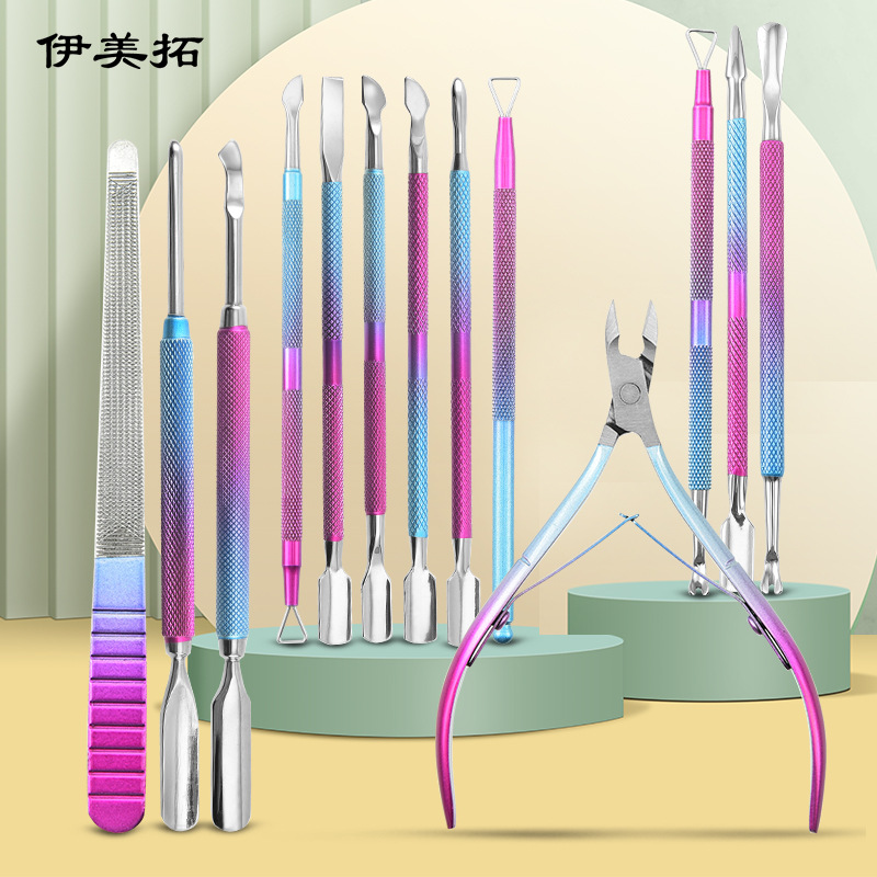 Two-color exfoliating manicure tools set stainless steel for nails…