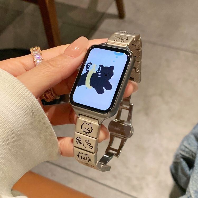 Suitable for Xiaomi Watch 10/9/8Pro High-End Metal Cute Lines Kitten Print Strap Redmi 654Nfc Suitable for Xiaomi Watch 10/9/8Pro High-End Metal Cute Lines Kitten Print Strap Redmi 654Nfc