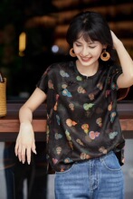 宝葫藏珍•东方丝韵葫芦印花国风上衣女夏季新款图片色短袖飞鼠袖