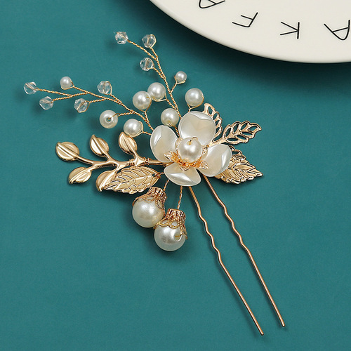 Cross-border pearl crystal alloy hairpins, ancient style bridal headwear, wedding photo hairpins, forest-style Hanfu hair accessories wholesale