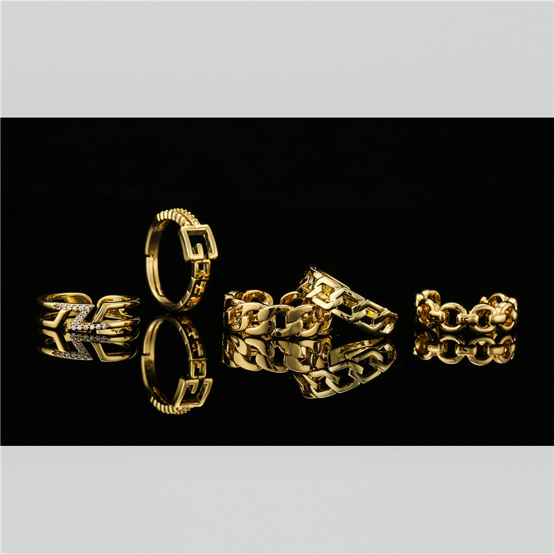 Open Design Cuban Link Chain Modeling Geometric Ring Men And Women Same 18k Real Gold Plating Copper Ornament Cross-border Supply display picture 4