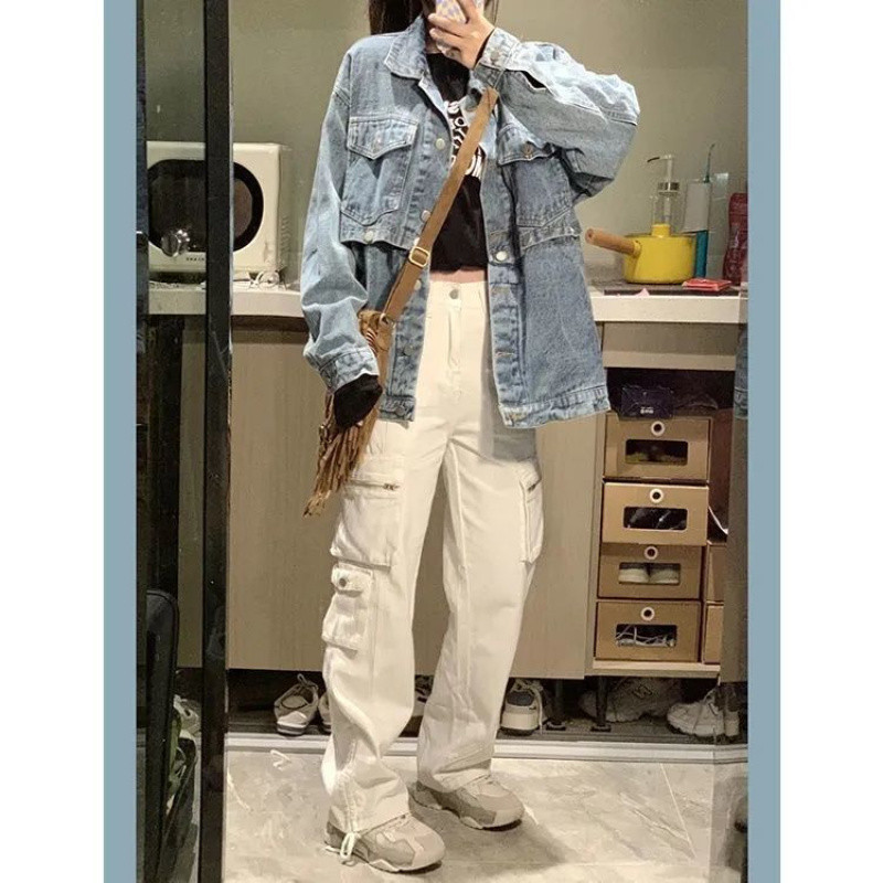 Design retro denim autumn demi-season removable jacket for students