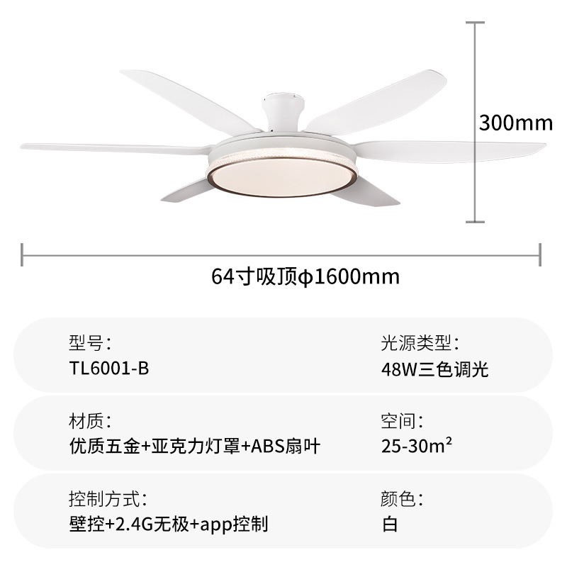 Ventilador de Techo con Luz Inversor de 64 Pulgadas, Metal y ABS, Control por Aplicación, para Sala de Estar y Dormitorio image 8