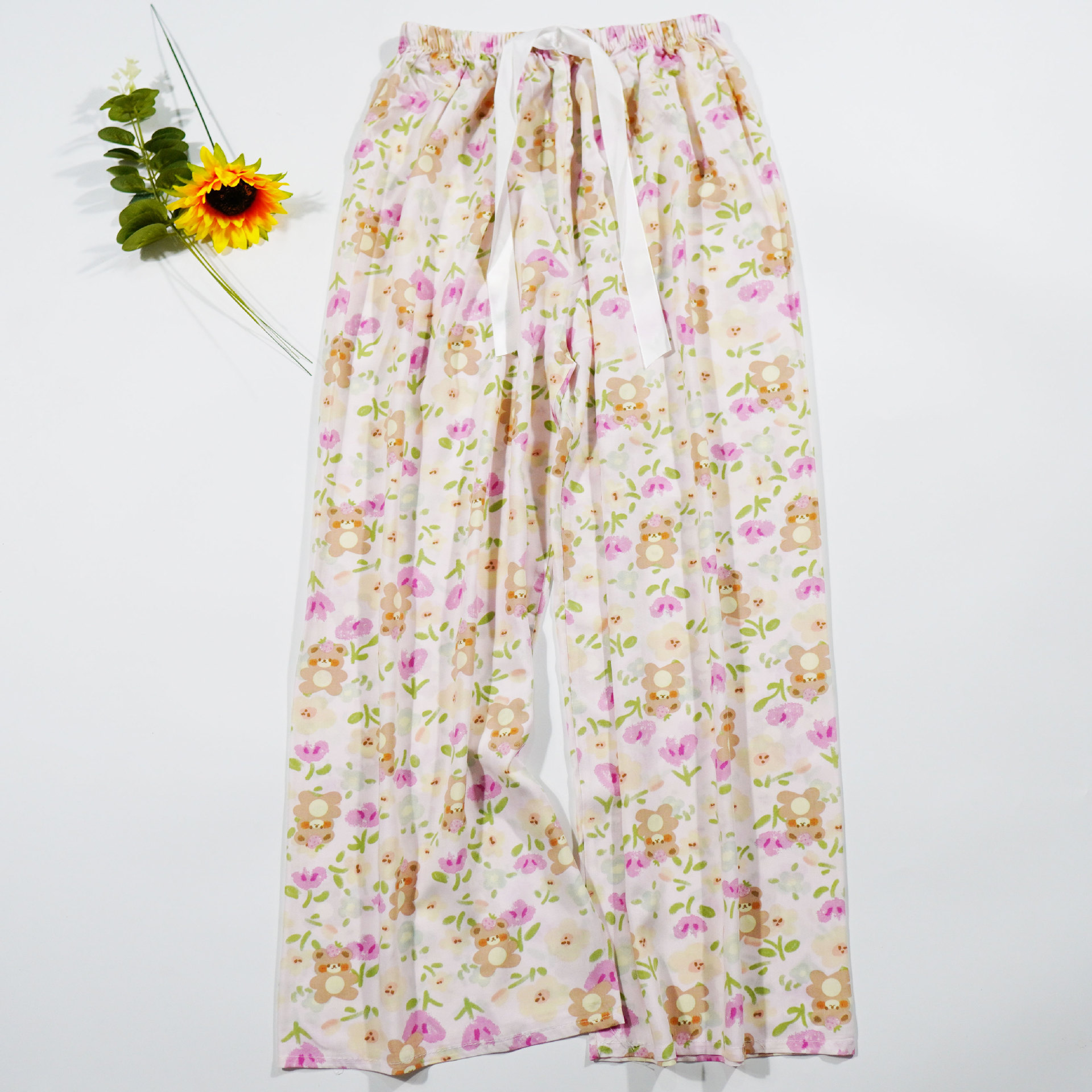 Pantalones de pijama de verano Source 45 de algodón y seda, pantalones anchos de nueve puntos para mujer, finos, talla grande, pantalones holgados para aire acondicionado, pantalones de playa