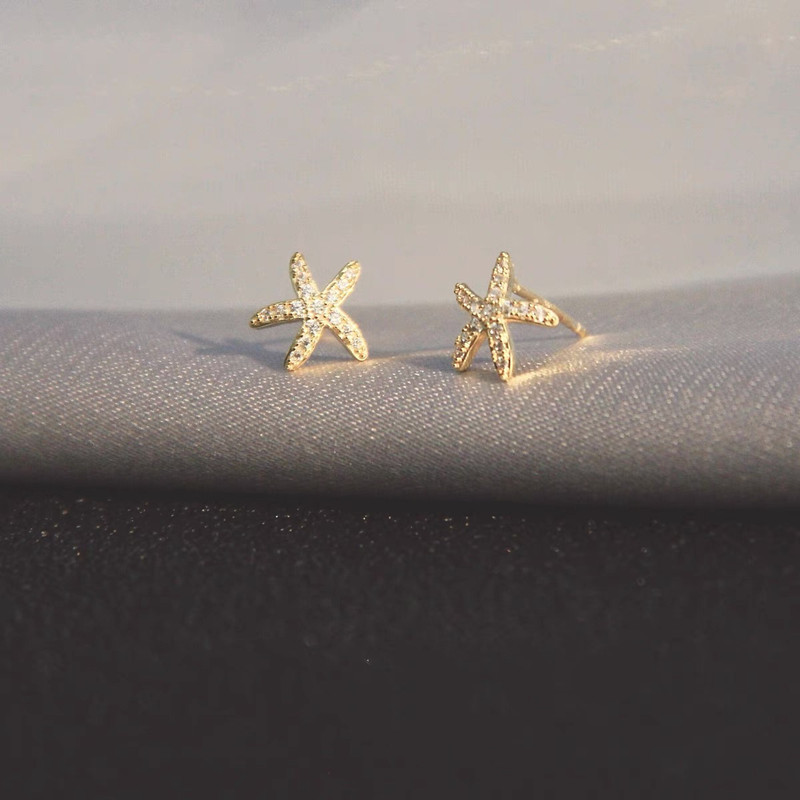 925 Sterling Silver Material 1 Pair 925 Sterling Silver Zircon 925 Sterling Silver Earrings Starfish Ear Studs