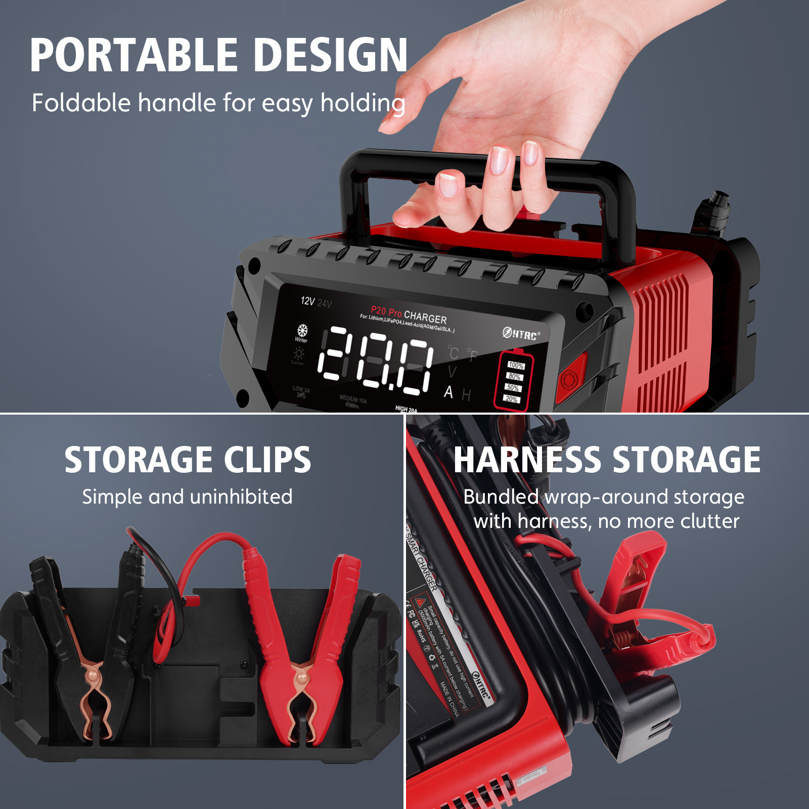 Cargador de batería de la motocicleta del coche P20PRO 12V24V batería de plomo-ácido AGM reparación inteligente de carga