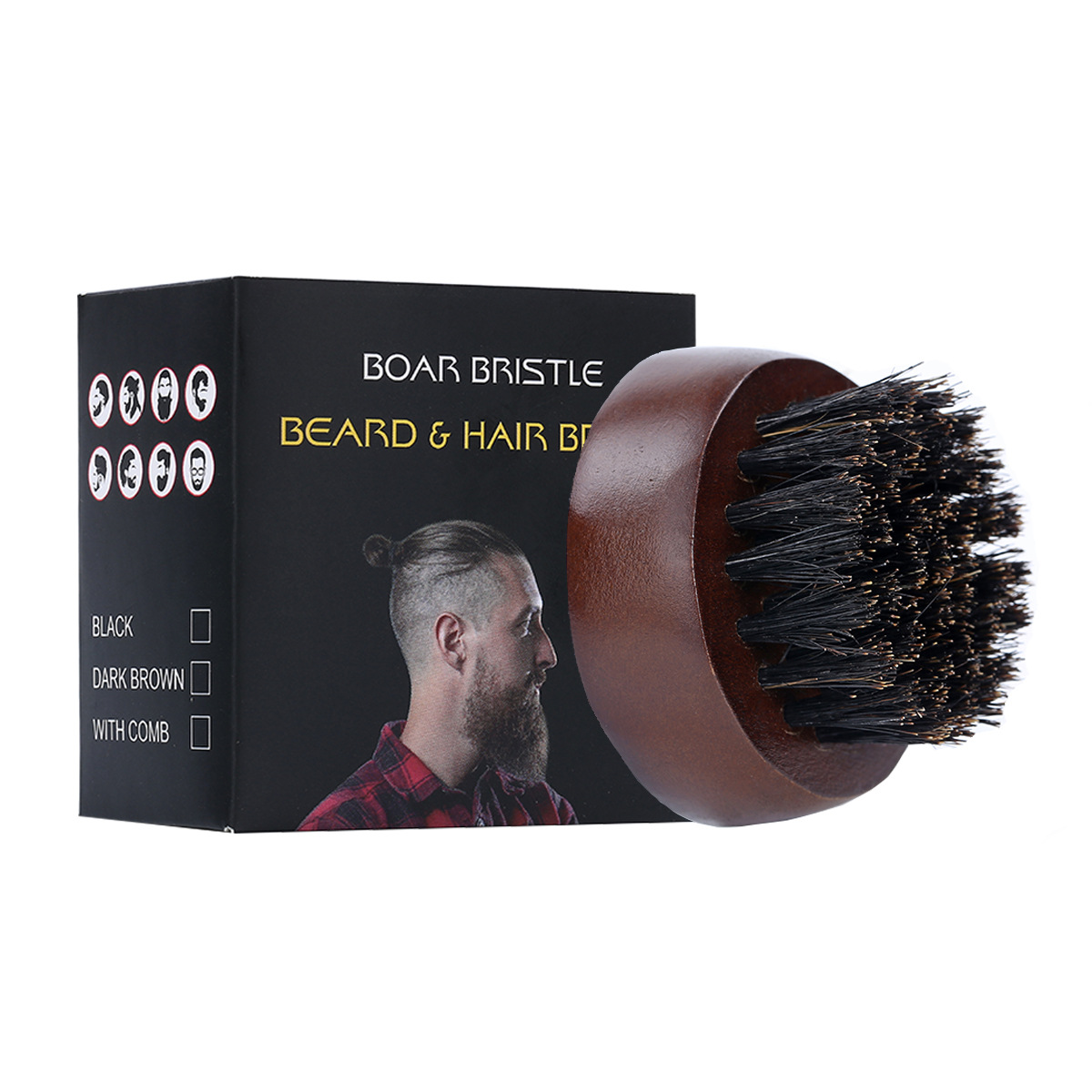 圆形男士榉木野猪鬃胡子刷胡须刷木柄理发碎发清理刷Beard brush