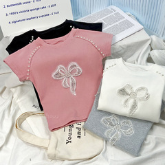 女童韓系設計感短袖T恤夏季新款百搭短款套頭針織衫上衣0069A009