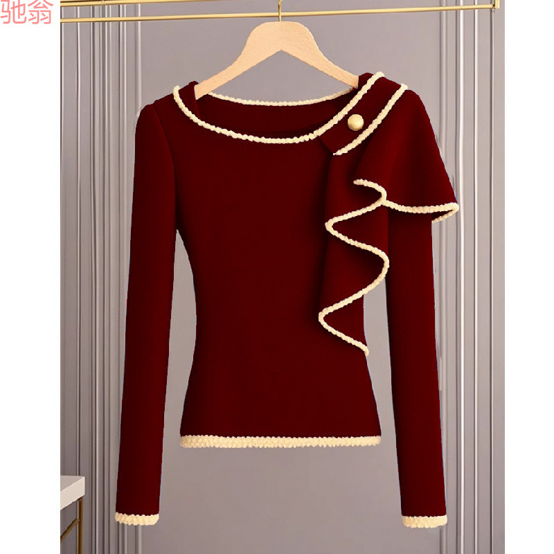 Y9Z Western-Style French Mature Women's Clothing Autumn Hot-Selling Light Luxury High-End Blue Long-Sleeved Knit Sweater