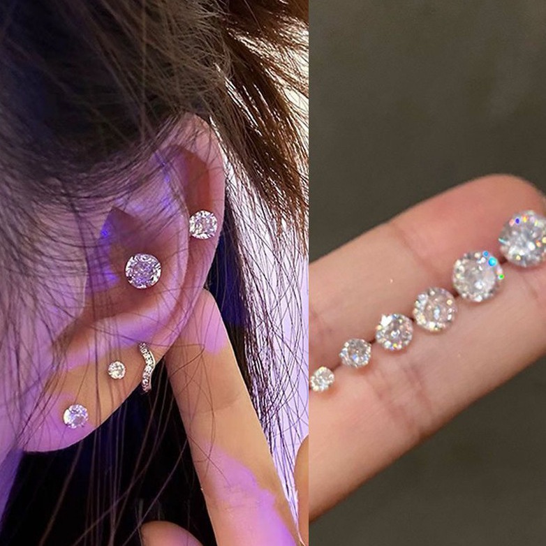 Super Flash! Easiest for Match Zircon Ear Bone Nails for Women, High-end Earrings, Exquisite Rhinestone Cochlear Nails, Simple Daily Earrings for Men