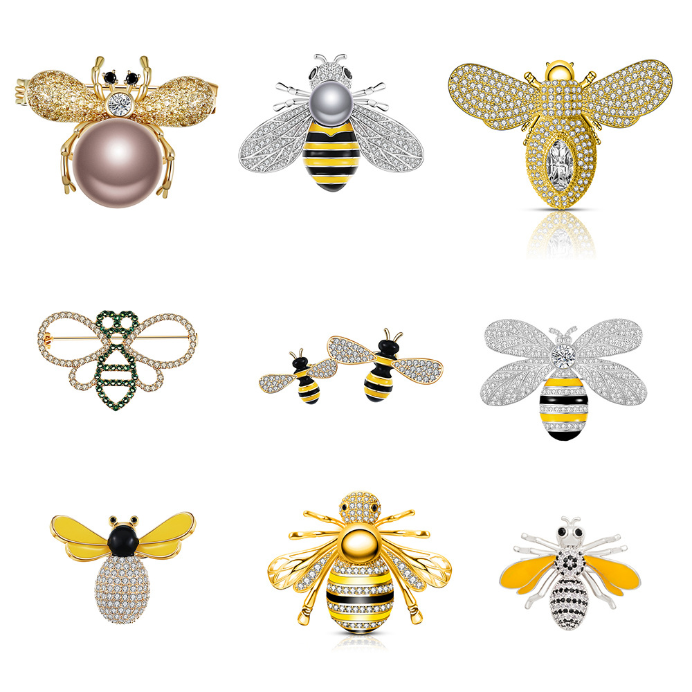 Little Bee Brooch, Anti-Exposure Pearl Corsage Brooch, Micro-Paved Zircon Cross-Border Clothing, Dripping Oil, Insect Clothing