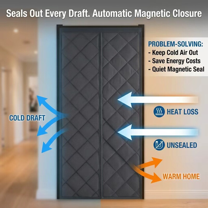 Thickened and reinforced magnetic self-adhesive door curtain for autumn and winter, no drilling required, suitable for bedroom partition, kitchen, and home use Thickened and reinforced magnetic self-adhesive door curtain for autumn and winter, no drilling required, suitable for bedroom partition, kitchen, and home use