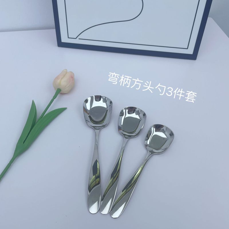 クリエイティブ曲げ柄304ステンレスフォークスプーン食器の明るい顔の西洋スプーンの丸いスプーンの水滴スプーンの商用デザートスプーン|undefined