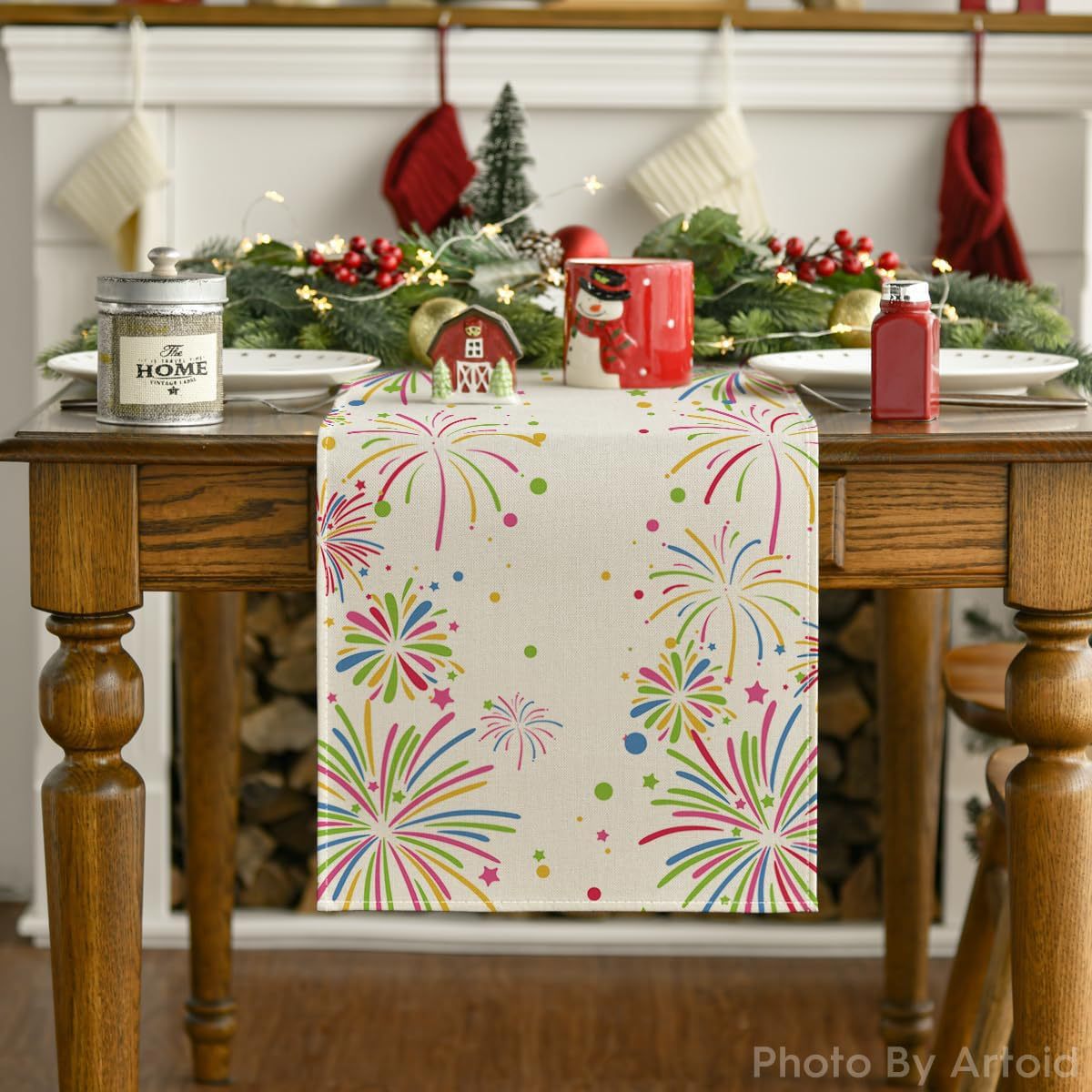 Bandera de Año Nuevo Fiesta de comedor Celebración Decoración Mesa de comedor Feliz Año Nuevo Hogar chimenea porche Mesa de mesa