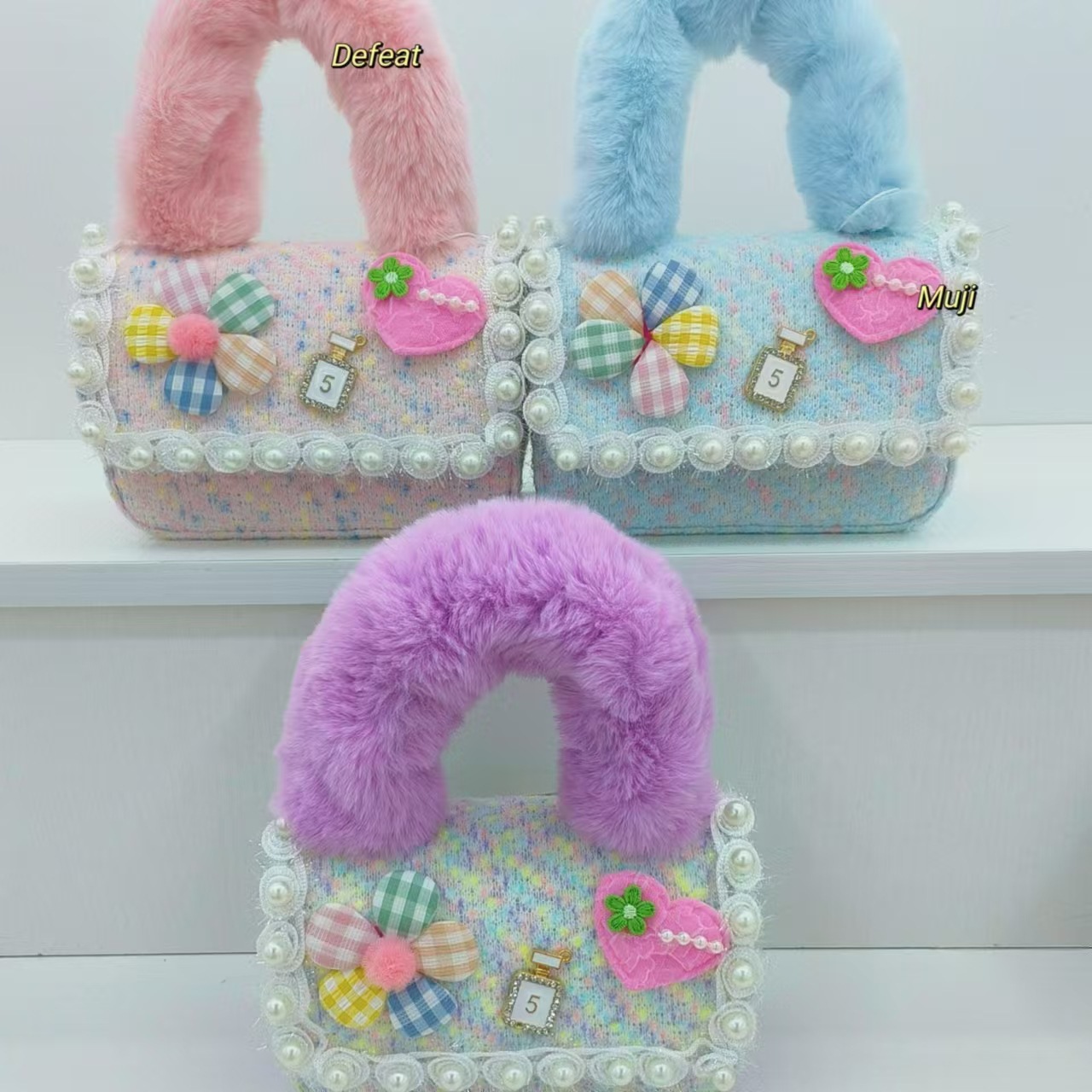 Bolso de peluche, bolso de hombro de niña, bolso cuadrado, bolso de accesorios de encaje de niña, bolso de cambio de cadena