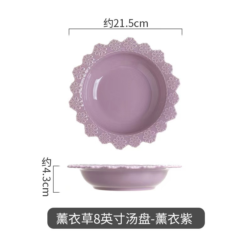 Francés retro ins en relieve cubiertos de cerámica creativos bordes de encaje plato de filete de comida occidental platos caseros platos planos