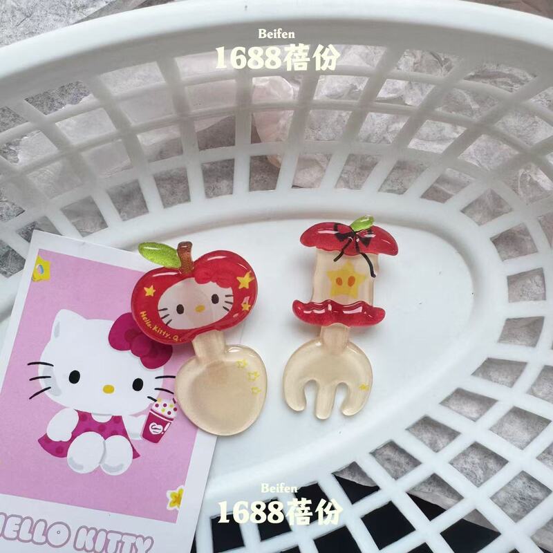 漫画リンゴkittyスプーンフォークヘアクリップ甘い少女心砕け髪カモ口クリップ前髪クリップかわいい髪飾り|undefined