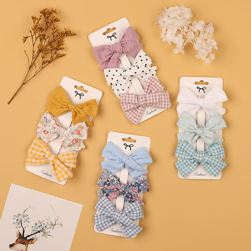 European and American simple bow headband, children's hair accessories four-piece fabric hair clip set, baby headband side clip