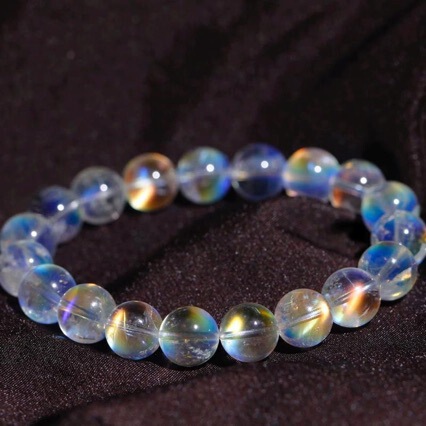 Graduation Grade Natural Malawi Rainbow Moonstone Crystal Bracelet for Women, Single Strand Gift, Large Beads, Collector's Grade
