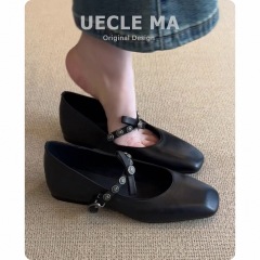 スーパーソフトシープスキン〜女性用フレンチシングルシューズ、フラットボウノット、浅いバレエシューズ、小さなスクエアトゥのレトロなメリージェーンシューズ。