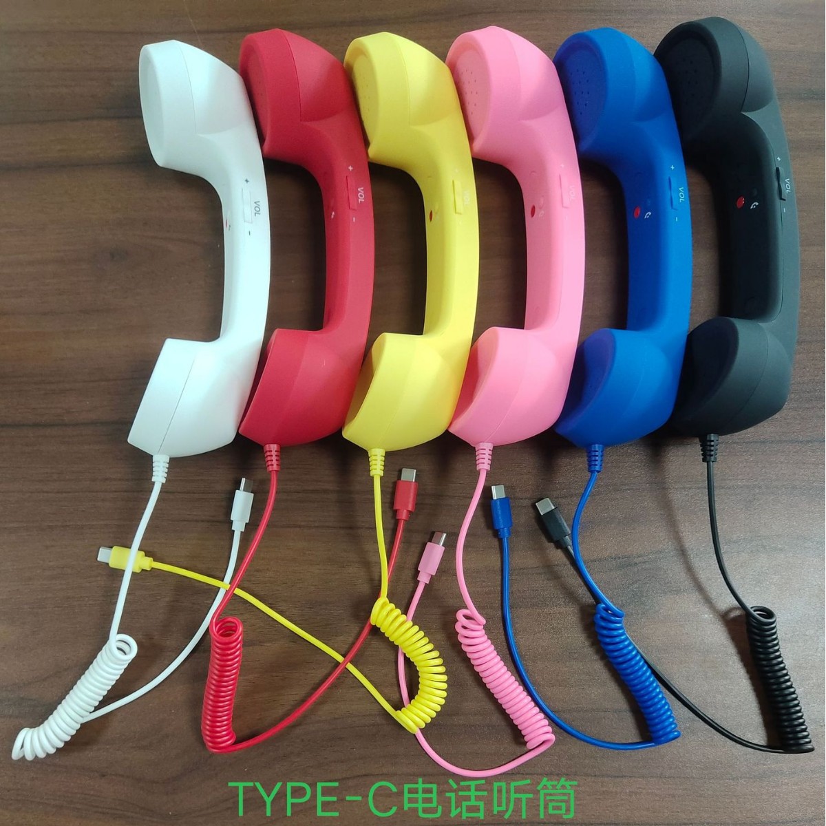 Type-c口直插复古手机听筒话筒防辐射话筒厂家直供黑红粉白蓝黄