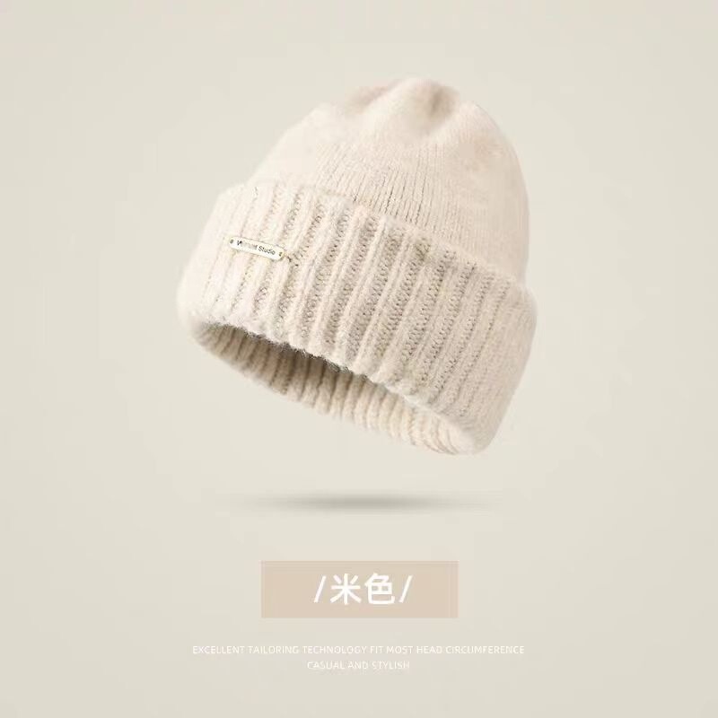 帽子女秋冬季毛绒堆堆帽大头围百搭时尚韩版毛线帽保暖护耳针织帽|undefined