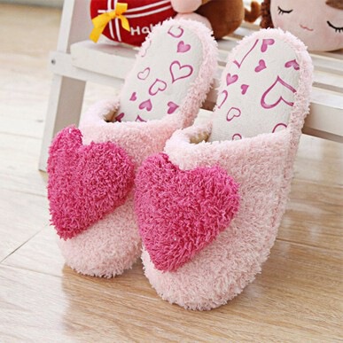 New Korean Autumn and Winter Men's and Women's Heart Cute Home Indoor Floor Non-Slip Plush Cotton Slippers Winter