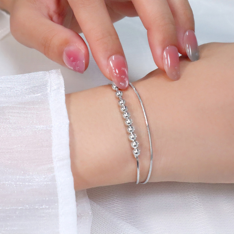 Double-layer Round Bead Bracelet to Relieve Anxiety Small Beaded Peas Bracelet Simple Fashion Design Geometric Snake Bone Chain Bracelet