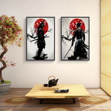 跨境日式帆布画芯日本武士道刀樱花装饰画客厅卧室背景墙挂画海报