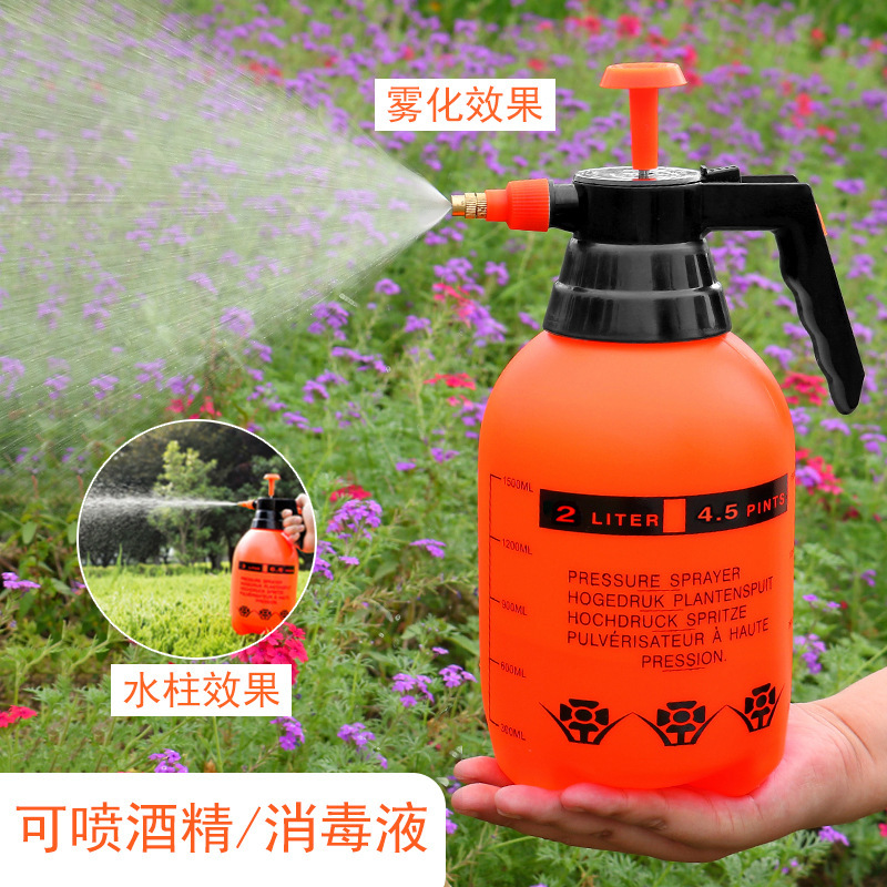 Plástico 2 litros capacidad regadera manual neumática spray olla al por mayor