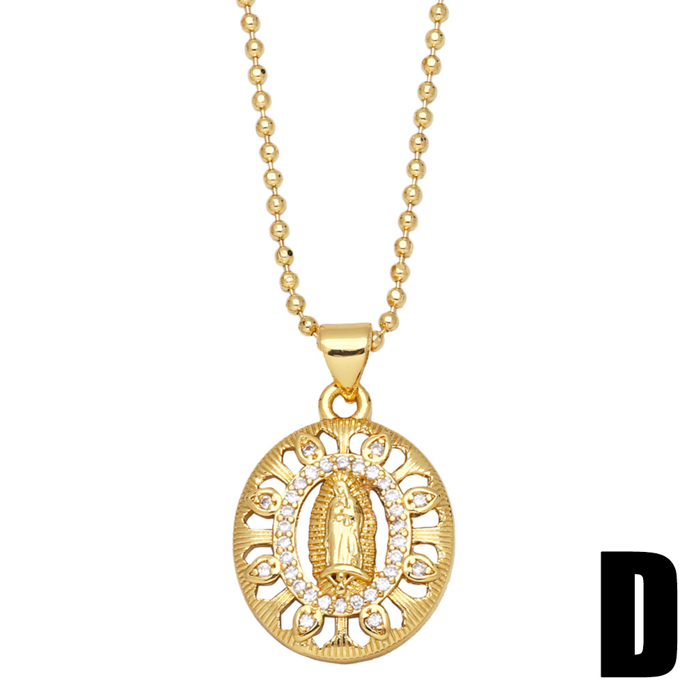 retro golden hollow Virgin Mary tag pendant zircon copper necklace jewelry