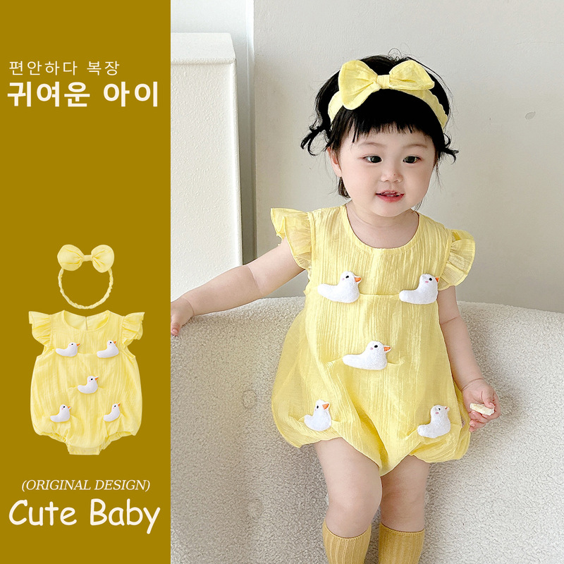 Summer New Baby Cute Flying Sleeve jumpsuit Cartoon Three-dimensional Doll Bag Fat Clothes Thin Climbing 5282