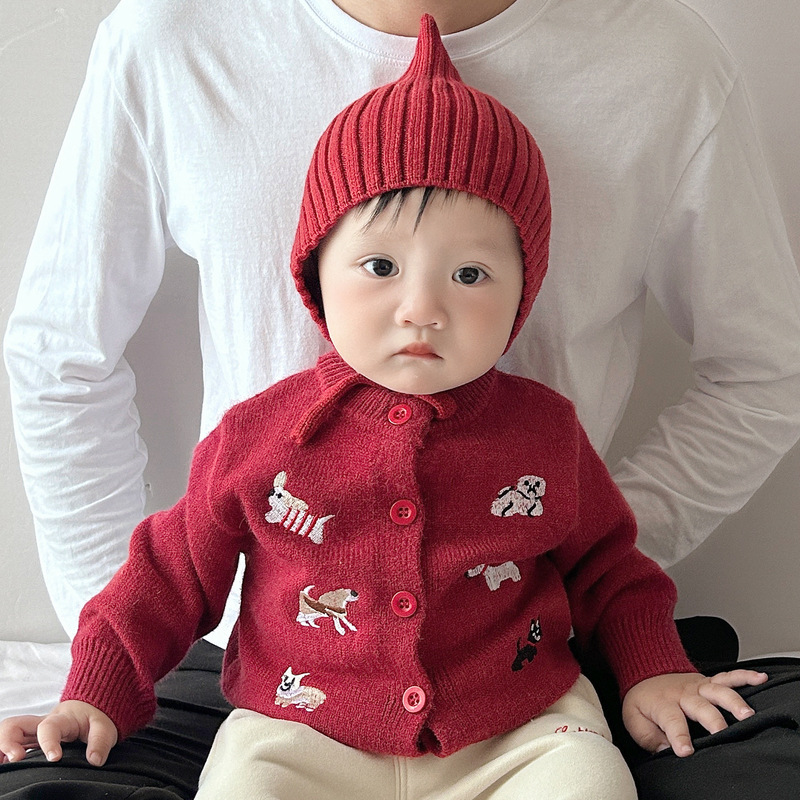 Bebé otoño invierno grueso ropa de escalada nuevo estilo coreano para niños y niñas Jacquard camiseta de punto lindo bebé abrigo camiseta