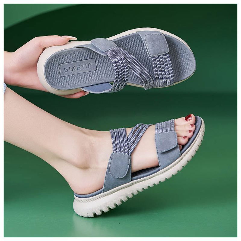 Dép sandal nữ xỏ ngón đế bệt thể thao co giãn cỡ lớn — Màu đen, Màu xanh lam, Màu mơ chi tiết 15