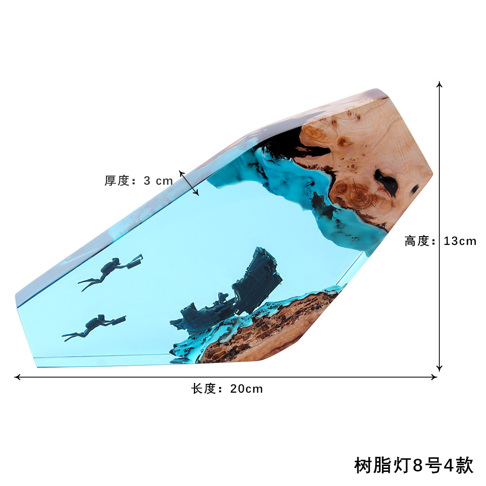 Ocean Whale Diver Shipwreck Desktop Art Ornament Solid Wood Resin Night Light Gift Lighting Led Led Lamp