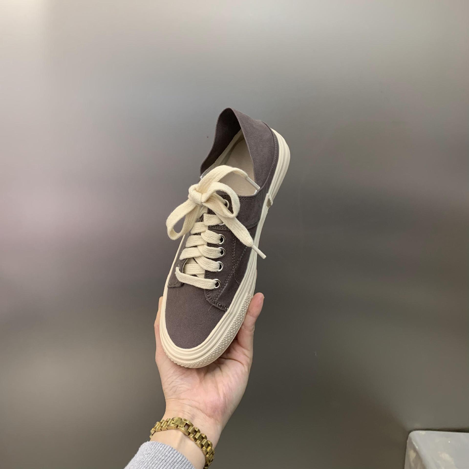 2024 South Korean Spring Edition New Two in One Thick soled Canvas for Women, Heels, Stepping on Half Trailer Casual_voghion.com