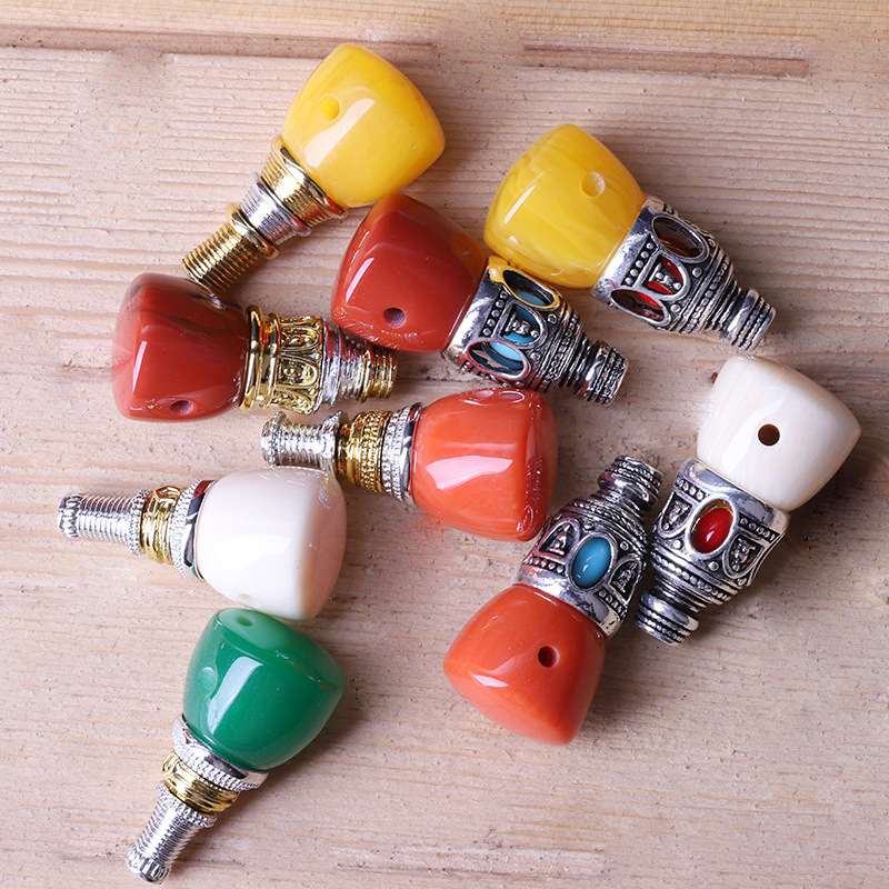 Beeswax Two-Color Three-Way Bracelet with Beads, Alloy Ancient Silver Inlaid Accessories, Small Diamond, Xizang Monkey Head Bodhi New Style