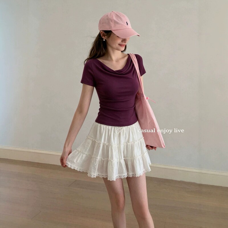 Zy927 European and American Foreign Trade Cross-Border Women's Clothing Independent Site: Women's Summer Casual Top with a Swing Collar and Waist-Cinching Short-Sleeve T-Shirt