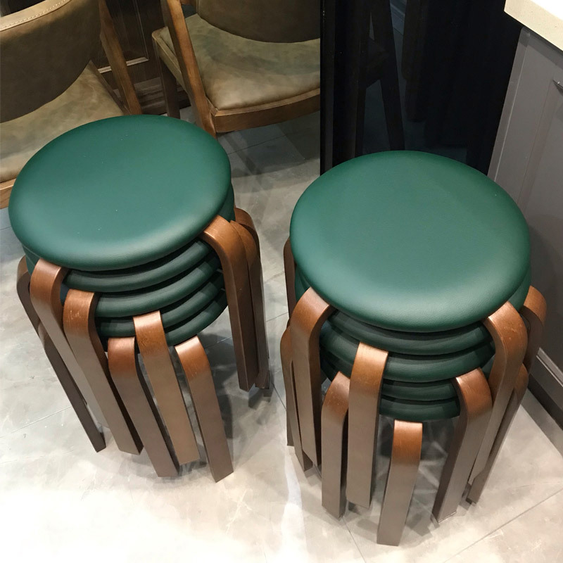 Solid wood stool, household small stool, stackable, living room round stool, wooden stool, minimalist soft seat dining stool, storage high stool