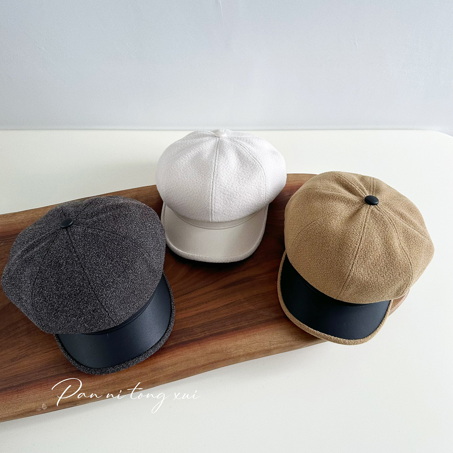 Chapeau octogonal unisexe en cuir PU épissé en laine pour femme, couleur unie, automne-hiver, vintage, chapeau d'artiste, chapeau chaud d'hiver_voghion.com