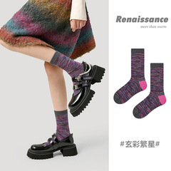 文藝復興原創女襪復古像素風加厚中筒襪冬季保暖新疆棉襪子女批發