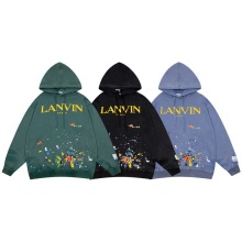 正确版LANVIN x GALLERY浪凡联名网红同款泼墨涂鸦印花连帽卫衣男