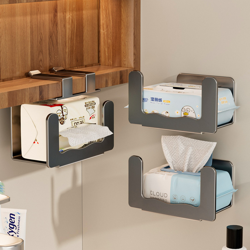 Facial towel rack, hanging tissue holder under the mirror cabinet, bathroom storage tissue box, wall-mounted wet toilet paper holder