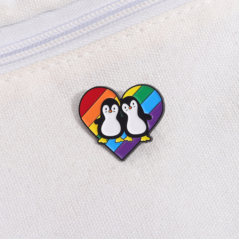 Alloy Material Cute Pin Penguin Rainbow Heart Shape Alloy Stoving Varnish Unisex Brooches